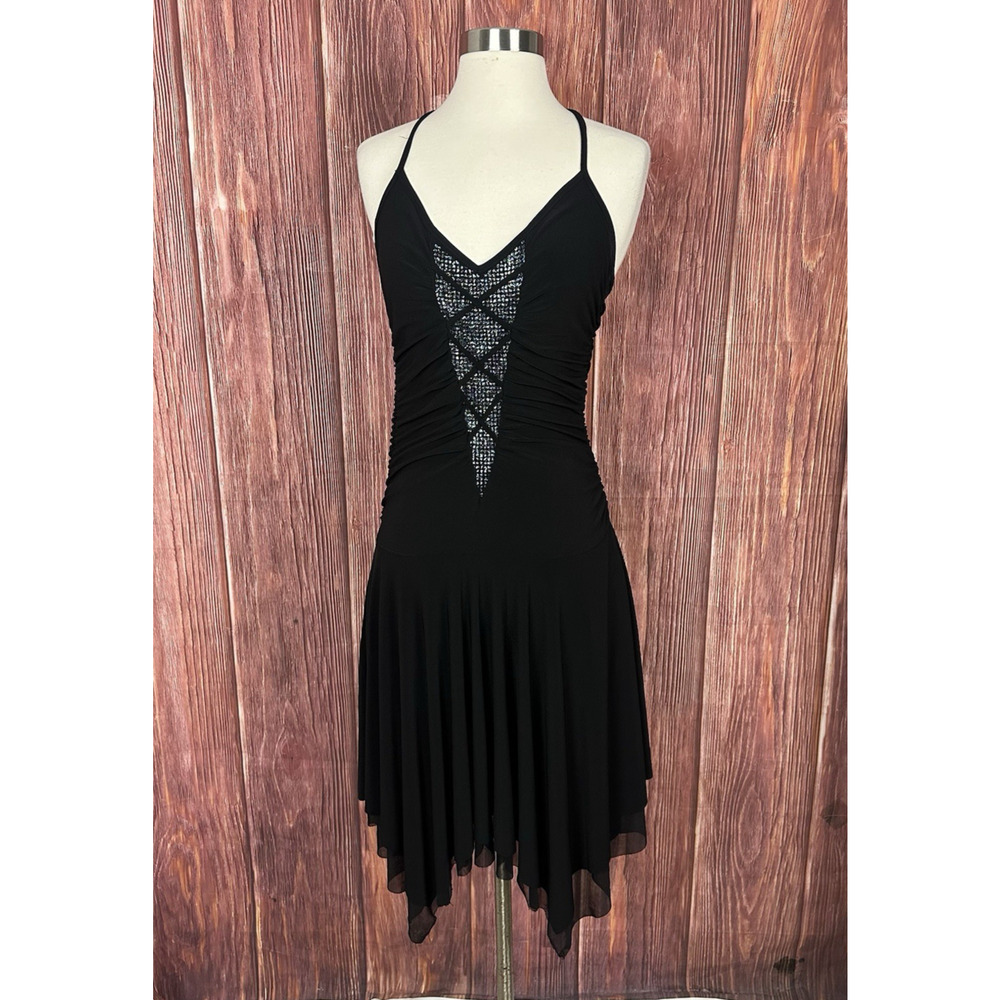 Vintage Y2K VIZIO Black Fairy Grunge Dress Halter Neck Whimsigoth Made in USA L - Picture 2 of 6